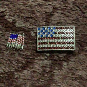 American Flag Belt Buckle and Beaded Pin